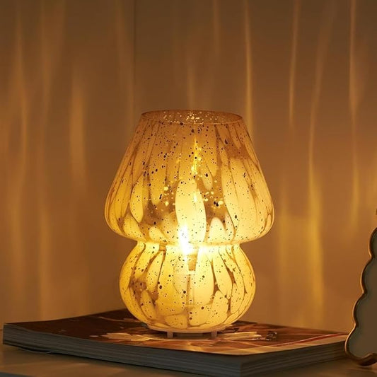 Glass Mushroom Lamp Cordless Table Lamp for Bedroom, Small Desk Bedside Lamps for Living Room, Mushroom Decor Cute Mini Modern Lamps Battery Operated for Night Stands, Aesthetic Home Living Room Decor