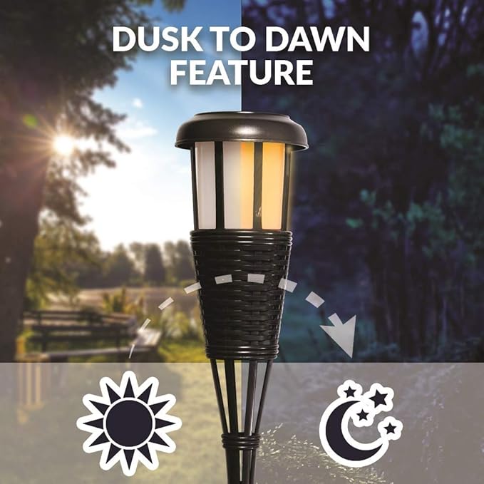 Newhouse Lighting FLTORCH2-B Solar-Powered Flickering Flame Effect LED Outdoor Island Torches for Landscape Lighting, Black Dark Chocolate Finish, 2-Pack