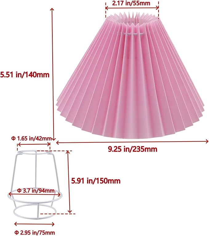 KUMGROT E28 Small Pleated Lamp Shade Scalloped Lamps Shade Lamp Replacement Cute Lamps Bedroom Living Room Home Office Decoration Pink
