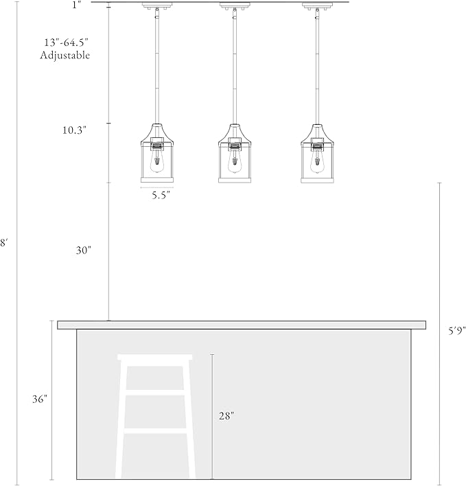 LOG BARN Pendant Lights Kitchen Island, Farmhouse Kitchen Pendant Lighting Over Island with Clear Glass, Rustic Faux Wood Pendant Light Fixtures, 5.5'' x 10.3''