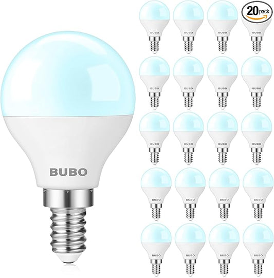 BUBO Ceiling Fan Light Bulbs 60 Watt Equivalent, E12 LED Bulb Daylight White 5000K, 5.5W Small Base LED Light Bulbs, A15 Candelabra Base Bulb, 120V, 650LM, Non-Dimmable, 20 Pack