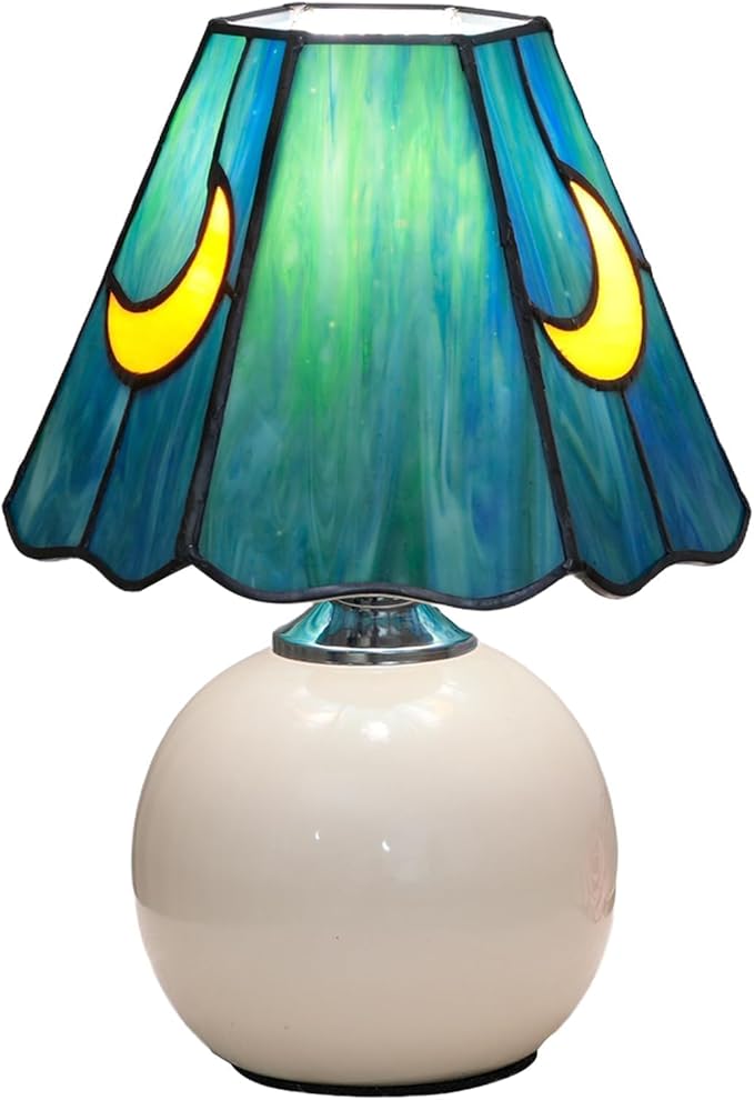 Mushroom Lamp Tiffany Lamp Stained Glass Table Lamp Moon Cute Small Bedside Lamps for Living Room Home Decor,Unique Aesthetic Home Living Room Decor Girls Women Birthday Day Gift,Sea Blue