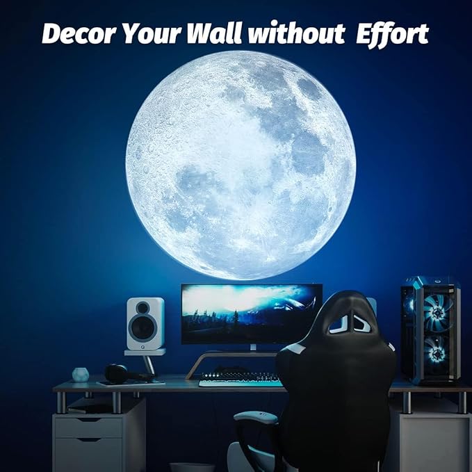 Upgrade Non-Fade Moon Projector Night Light, USB Charging Moon Lamp with 3 Lighting Colors, Angle Bendable Brightness Adjustable Moon Atmosphere Projector, Gift for Kids Wall Ceiling Decor