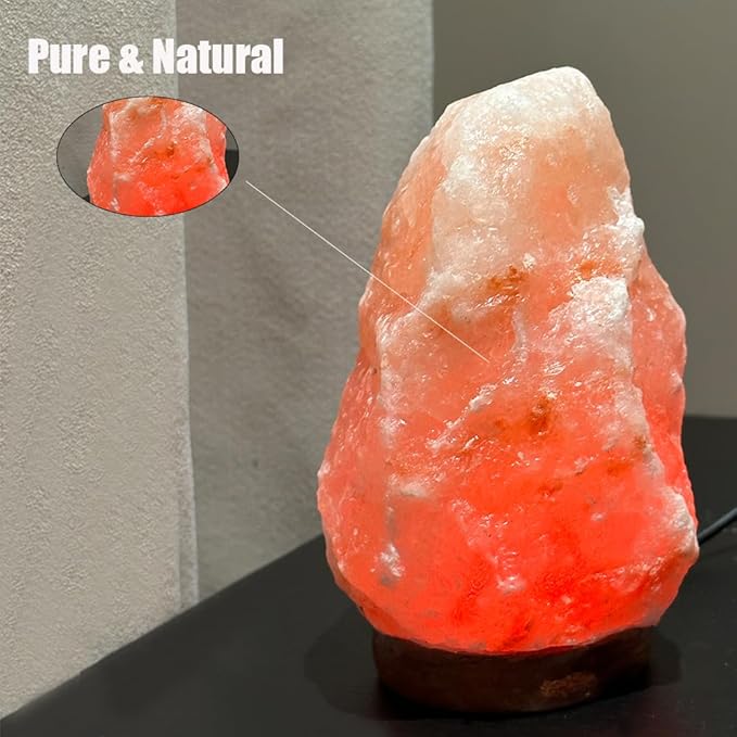 Mini Natural Salt Rock Lamp 7 Colors,Himalayan Night Light Color Changing，USB Salt Rock Lamps,Premium Wood Base， for Home Decor，Unique Gift