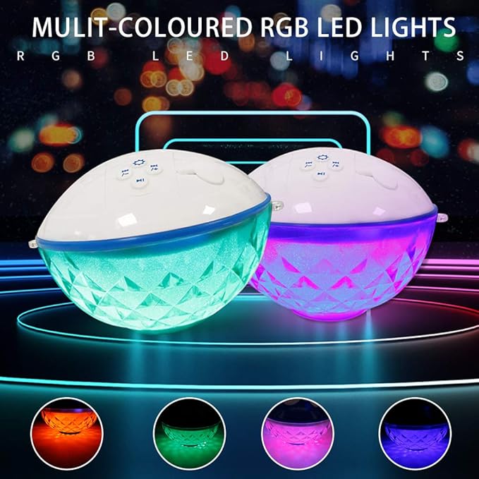 Blufree Floating Pool Speaker w/Colorful Lights, Portable Wireless Pool Speaker Bluetooth Waterproof IP68, Built-in Mic & Crystal Clear Sound Floating Hot Tub Speakers for Pools Party Outdoor (White)