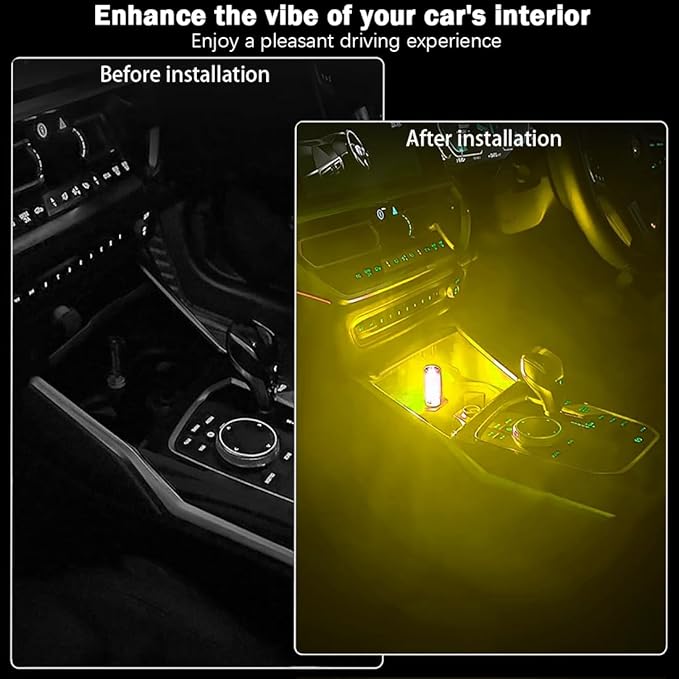 2 PCS Retro Car Lamps,Plug-in USB Car Interior Light,Car USB Light Bulb,USB LED Car Interior Atmosphere Lamp,Portable Mini LED Light for Car,Bedroom,Hallway (Yellow)