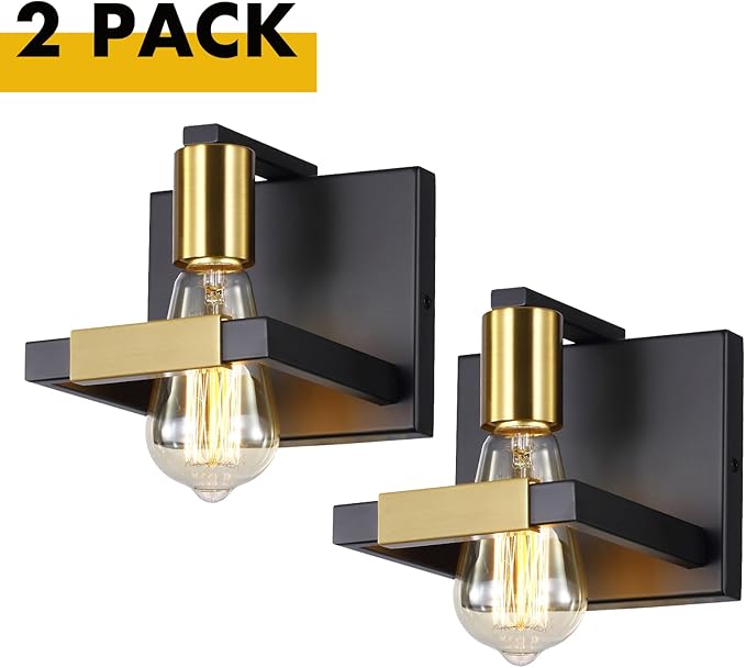 Hamilyeah Black Wall Sconces, Industrial Sconces Wall Lighting Fixtures Matte Black and Gold, Indoor Hardwired Wall Sconces for Bathroom Bedroom Living Room Kitchen Set of Two UL Listed