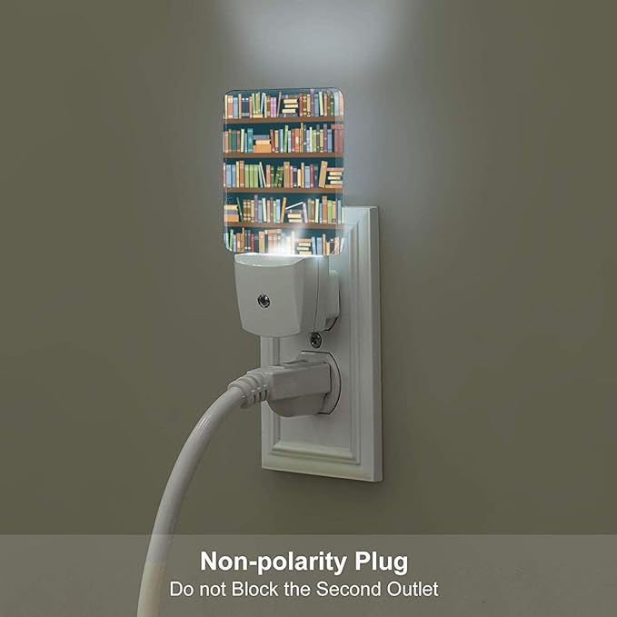 Bookshelves Full of Books Night Light,Plug-in Night Lights with Dusk to Dawn Sensor for Stairway,Hallway,Bedroom Sleep Friendly Ideal for Women/Girls/Boys Gift,0.5w
