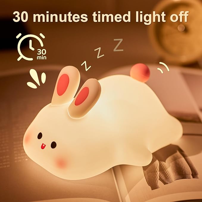Big Face Rabbit Silicone Night Light for Kids,Cute Animal Lamp, Easter Rabbit,Gifts Dimmable Light up Bunny, Nursery Night lamp,Rechargeable Bunny Nightlight, Bedside Lamp for Breastfeeding