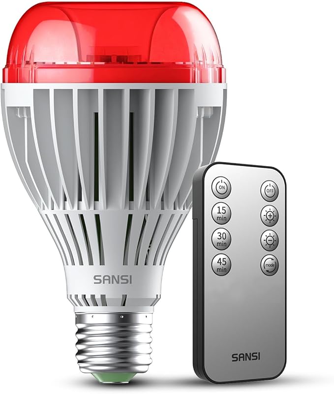 SANSI 670nm Red Light Bulb for Sleep Therapy with Remote Timer, Dimmable, Zero Blue Light for Melatonin Promoting, Dual Mode Natural Sleep Aid & 3000K Reading Light, 25W A21 E26 Red Light for Bedroom