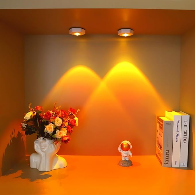2-Pack Sunset Lamp Projection Hexagonal Colorful Sunset Red Wall Lamp LED Touch Control Two Brightness Adjustable Cabinet Decorative Light