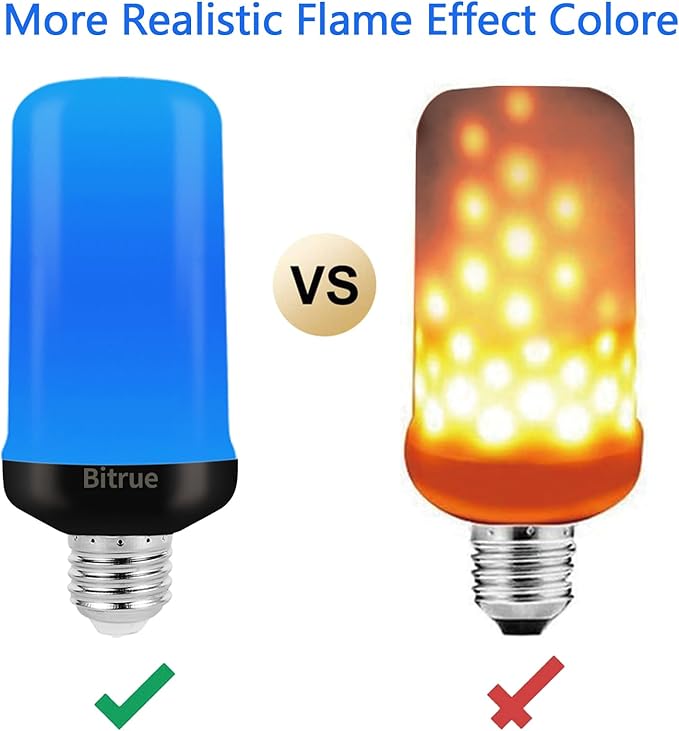 Bitrue LED Flame Light Bulbs, 4 Modes Blue Flame Effect Bulbs, E26 Base Fire Light Bulb with Gravity Sensor, Flickering Light Bulbs for Halloween Home Decor(Blue 2 Pack)