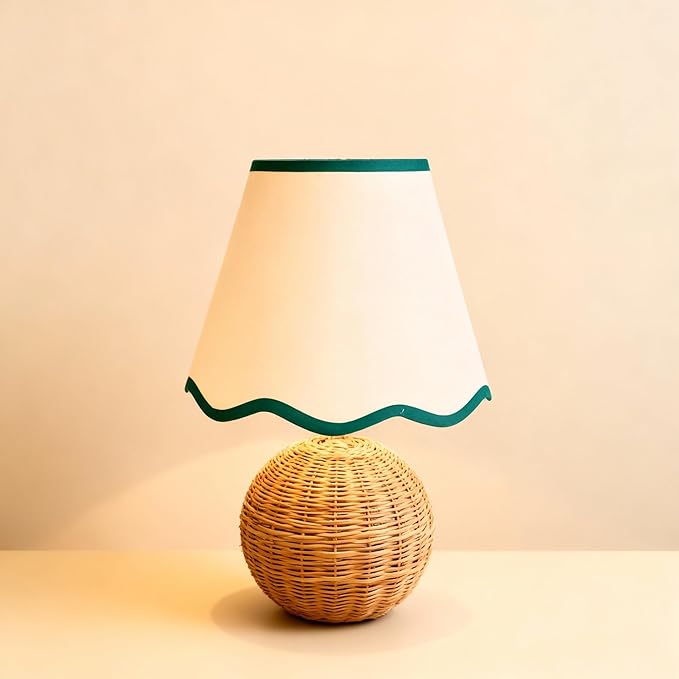 Scalloped Lamp Shades Set of 2, 5" Top x 9" Bottom x 7" Slant Chandelier Shades Green Scallop Lampshades for Vintage Farmhouse Table Bedroom Home Decor