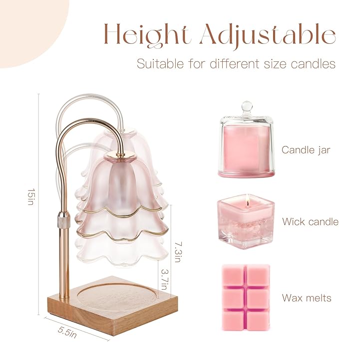 Mom Birthday Gifts for Women: Candle Warmer Lamp with Scented Candles Dimmable Pink Flower Wax Warmer with Timer Mothers Day Housewarming Gift