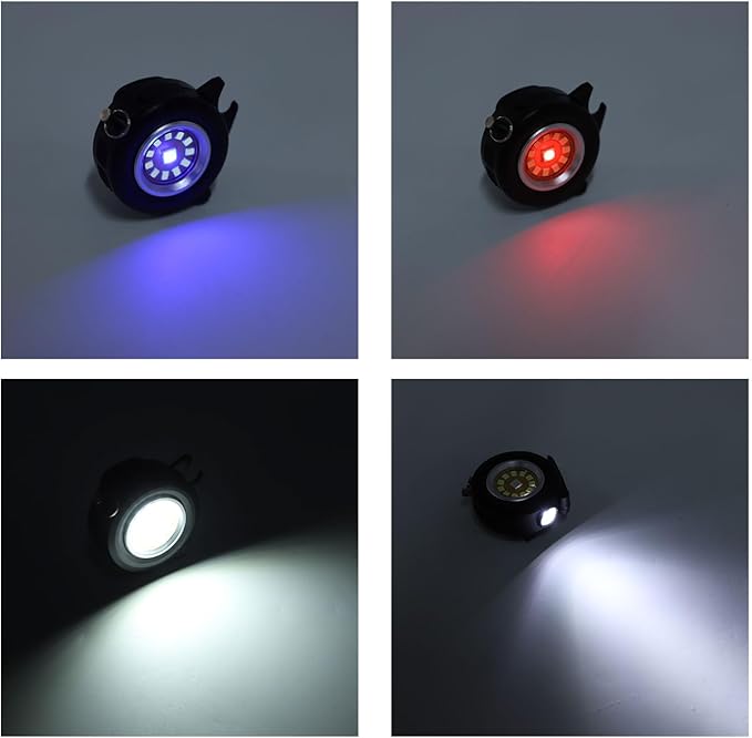 Keychain Flashlight, Round RGB Keychain Work Light LED Torch with Bottle Opener Rotatable Back Clamp for Emergency Camping Car Repair (Black)