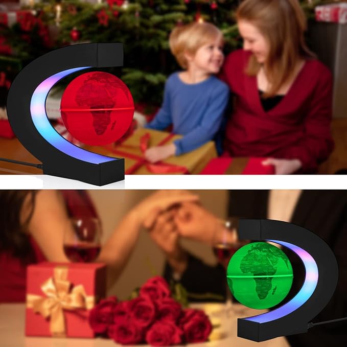 Levitating Globe with LED Lights, Multi-Color Changing Magnetic Levitation Globe Rotating Floating World Map Lamp Office Home Desk Decoration for Friend Birthday Gifts