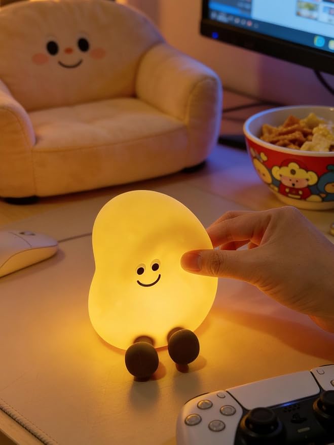 QANYI Squishy Potato Night Light with Timer, 7 Color Changing & Dimmer, Rechargeable Silicone Lamp - Soft Glow for Bedroom, Desk, Cute Funny Gift for Adults Teens