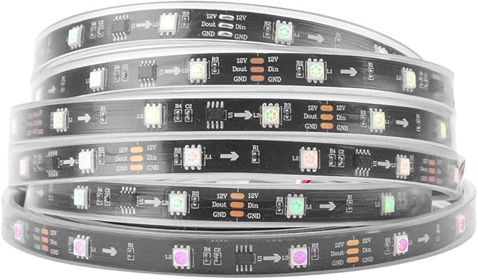 BTF-LIGHTING WS2811 IC=RGB+IC Addressable Dream Color LED Strip 16.4FT 30LEDs/m 10Pixels/m IP67 Waterproof Black PCB Flexible DC12V Chasing Effect for Home Indoor Decor(No Adapter or Controller)