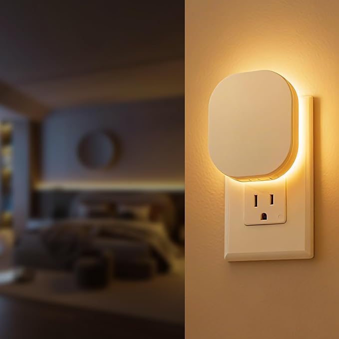 Night Lights with Motion Sensor & Dusk-to-Dawn Sensor, 2 Pack, Backlit Soft White with Adjustable Brightness, Auto-On/Off, for Kids Adults Nursery Bedroom Bathroom Hallway Kitchen