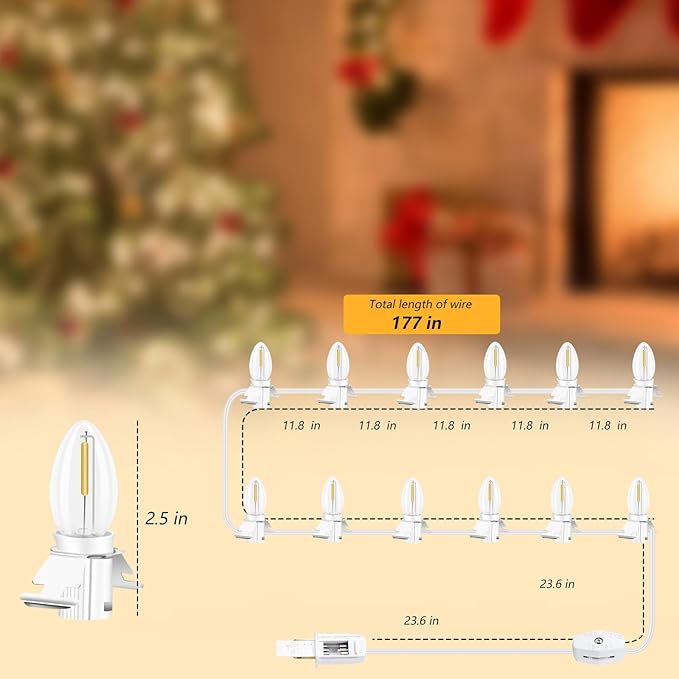 for Christmas Village Houses Craft Decoration LED Light Bulb C7 Cord Clip Lights Christmas Cabin Accessory Cord with 12 Led Light Bulb