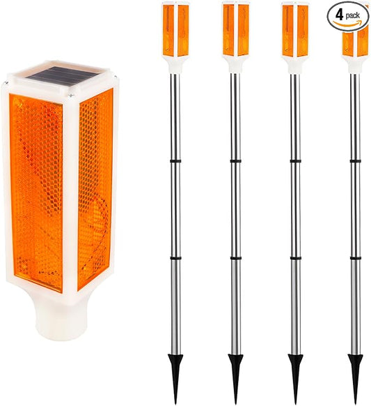 Aolyty Solar Lights Outdoor, Waterproof Driveway Markers Reflective, Warning Flash Light with 2 Lighting Modes, LED Solar Light 4 Pack for Parking Lots, Yard, Sidewalk, Stop Sign, 30 Inches (Orange)