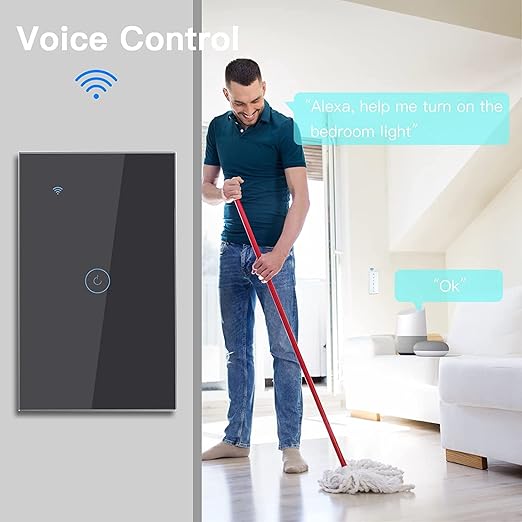 BSEED Smart Light Switch,1 Gang WiFi Touch Switch with Smart Life APP Control and Timing Function,Black Single Pole Switches Work with Amazon Alexa,Google Assistant -(3 Way) Multi-Control Association