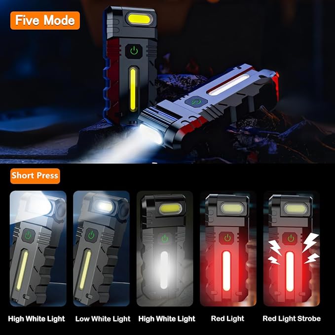 LETOUR Rechargeable EDC Flashlight, Powerful RGB Flashights, Portable Flat Mini Flashlights, IP68 Waterproof Multi-Mode Magnetic Small Keychain Flashlight for Camping, Emergency
