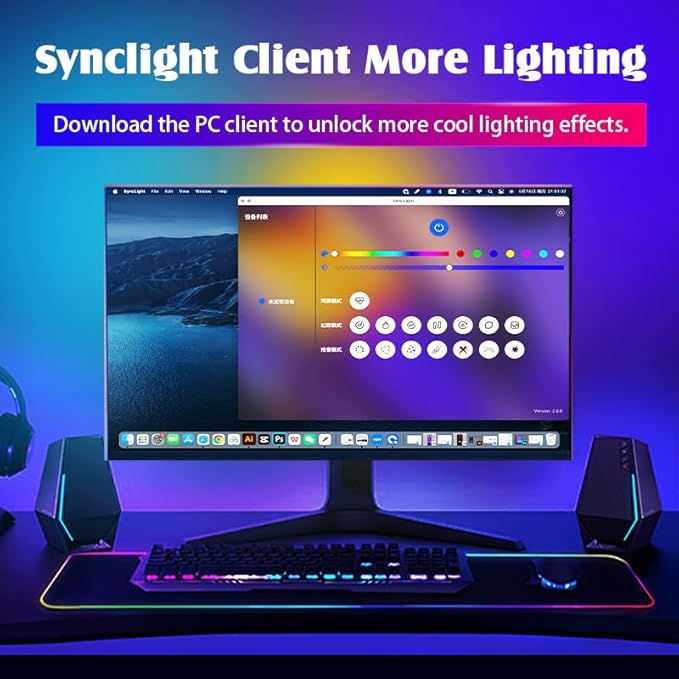 Monitor LED Backlights, LED Strip Light Sync with Screen Color/Music, Computer Light Bar Behind Screen, for PC/Mac, LEDs for Desk Gaming, USB Interface,Software Control (32 inch)