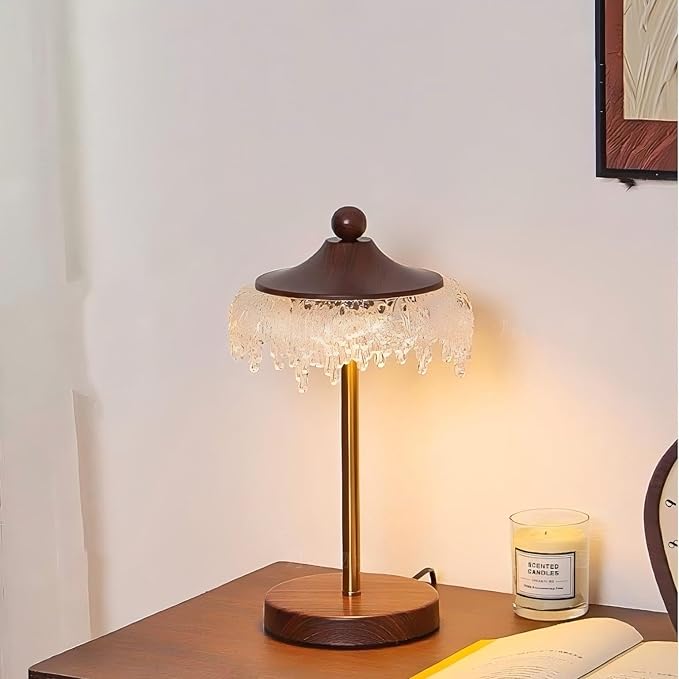 LIGHTLAND Water Drop Table Lamp, 7.9 * 13 Inch Crystal Acrylic Bedside Light for Study Room, Bedroom, Living Room