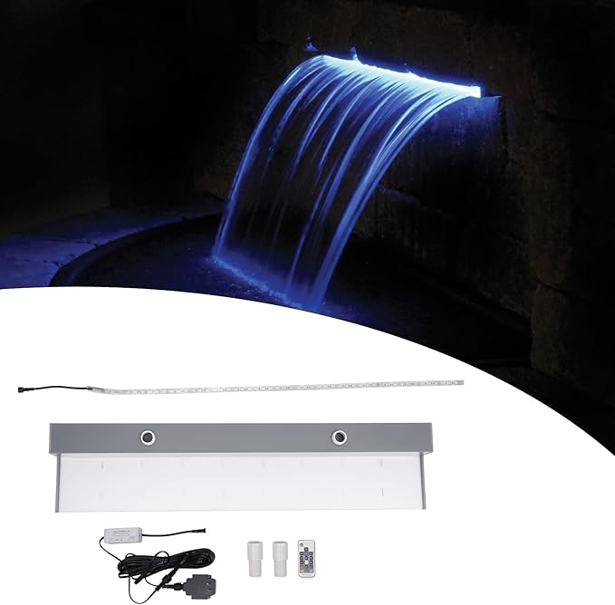36" Pool Fountain Pool Waterfall Spillway, Acrylic 7 Color LED Light Lighted Waterfall Pool Fountain Changing Spillway