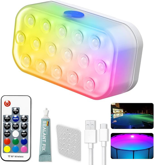 Pool Lights, Upgraded Rechargeable Submersible LED Lights with 16 High-Brightness LEDs, IP68 Waterproof 20 Colors Hot Tub Underwater Pool Light for In-Ground & Above-Ground Pool 1 Pack