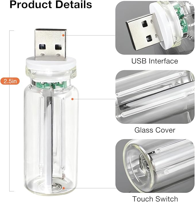 2 PCS USB Car Lights, Touch Dimmable Retro Mini Glass Bottle LED Ambient Night Light for Vehicle Interior, Bedroom, Hallway, Camping, Holiday and Party Decoration (Blue)