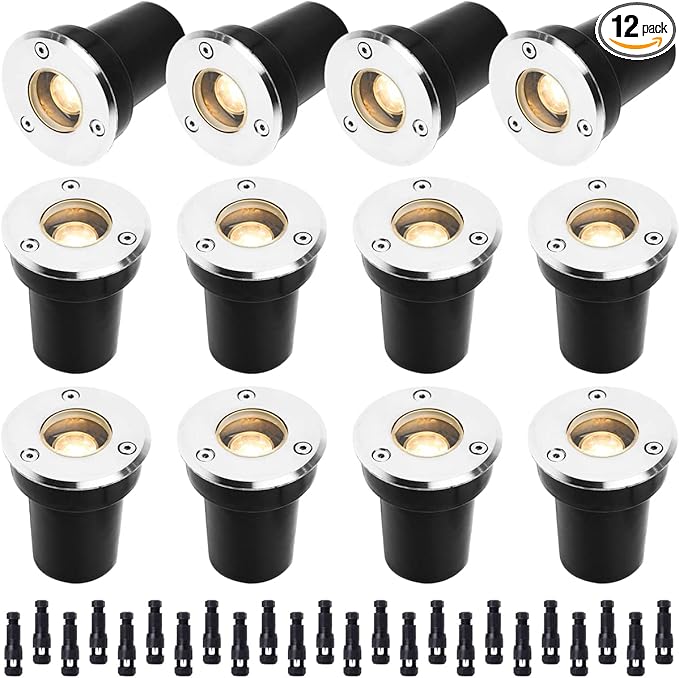 EAGLOD LED Low Voltage Landscape Lights With Connectors 1W Well Lights, 12V-24V In-Ground IP67 Waterproof 3000K Soft Warm White 100 Lumen for Up Lighting Garden Plant, Driveway (12 Pack)
