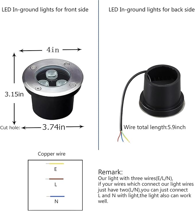 Outdoor In Ground Light 3W,Diameter 4 inches,High Voltage 110V 120V Well Lights,Landscape Lighting Wire,Warm White 3000K,Waterproof Wall,Path,Tree Spotlights,Pack of 4