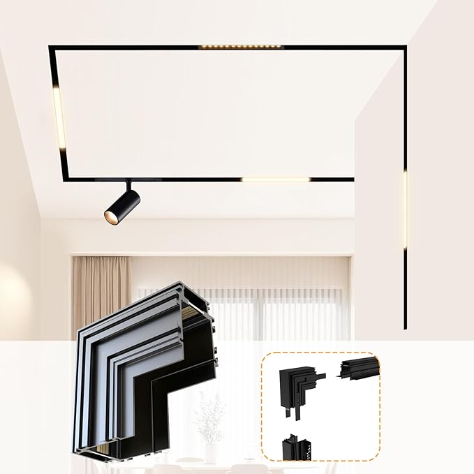 90-Degree Corner Connector for 4-Wire Magnetic Track Lighting, Aluminum Alloy Vertical Shape Joint, Recessed Rail for LED Track Light, ONLY Compatible Rails
