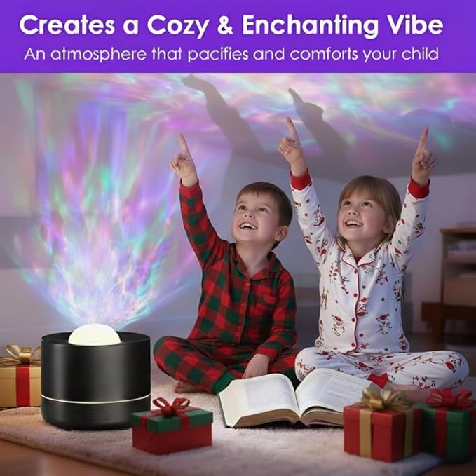 Northern Lights Projector,Ocean Wave & Aurora Galaxy Light with 12 Color Patterns RGB LED Mood Lighting for Bedroom,Suitable as for Women,Children,Teenagers and Girls（Black）