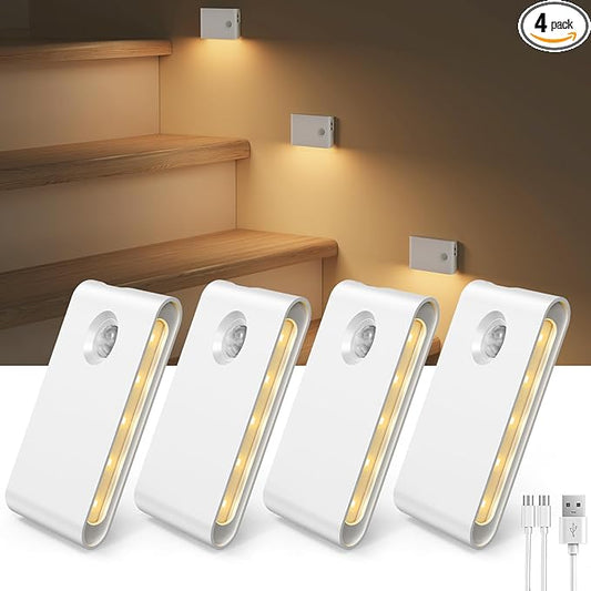 EZVALO Motion Sensor Light Indoor, 1500mAh Rechargeable Stair Lights, Magnetic & Dimmable, 3000K Soft White, Wireless Night Lights for Hallway, Stairway, Bathroom, Bedroom, 8 Pack