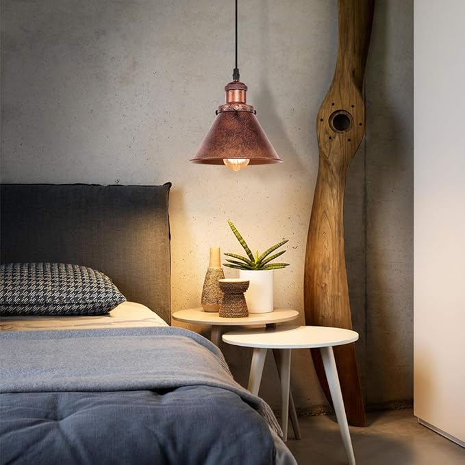 Lingkai Farmhouse Pendant Light Rustic Cone Shade Mounted Fixture Hanging Ceiling Lamp Antique Painted Vintage Finish Small Light