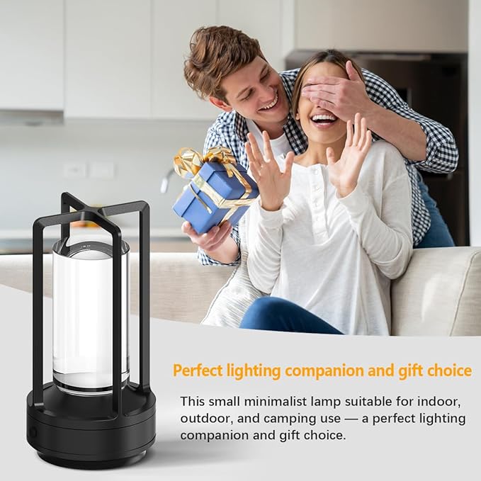 Small Cordless Table Lamps Rechargeable Set of 2 for Indoor/Outdoor, Portable Battery Operated Powered Lamps, Dimmable 3 Color Modes Waterproof, LED Desk Lights for Bedroom/Restaurant/Camping-Black