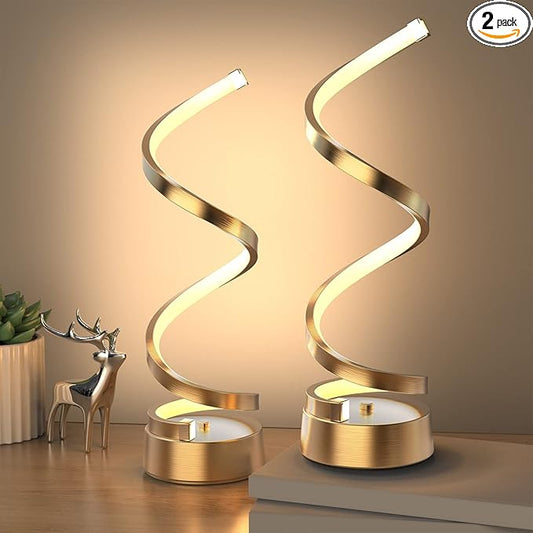 NUÜR Table Lamps for Living Room Set of 2, Gold Dimmable LED Lamp, Small Bedside Lamps, Nightstand Lamp for Bedroom Home Office Living Room