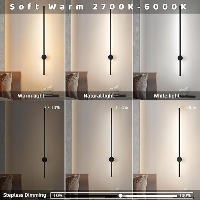 BLUEYE Battery Operated Wall Sconce,Remote Control,Soft Warm 2700K-6000K,Aluminum,Rechargeable,50W Equivalent Lamp,No Flicker,600Lumens,Dimmable,Gold,Set of Two for Non-Hardwired,39-Inch, 2Packs