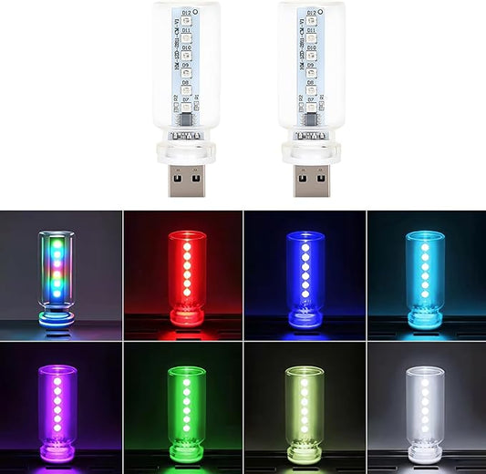 2 PCS Retro Car Lamps,Plug-in USB Led Interior Atmosphere Lights with Touch,7 Colors and 13 Modes Car Interior Light,Portable Mini LED Light for Cars,Bedroom,Hallway