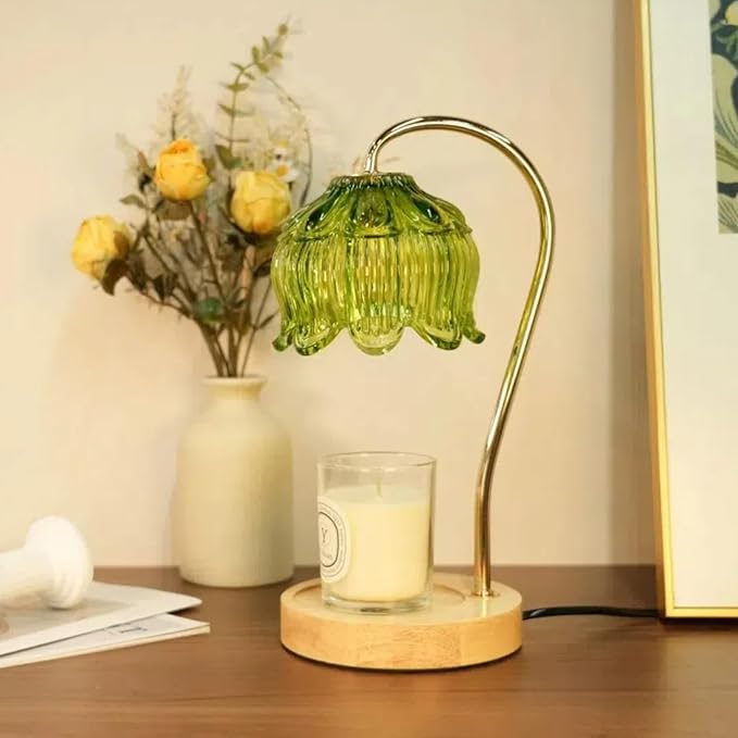 Dimmable Flower Candle Warmer Lamp, Green Candle Warmer with Timer & 4Bulbs, Birthday Chirstmas Gifts for Women Mom, Unique Home Decor for Bedroom Fits All Jar Candle