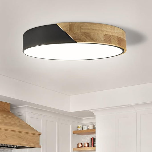 Modern Flush Mount Ceiling Light Fixture 12 Inch LED Ceiling Light, 24W Minimalist Round Shaped Wood Ceiling Lamp Natural White 4500K, Not Dimmable