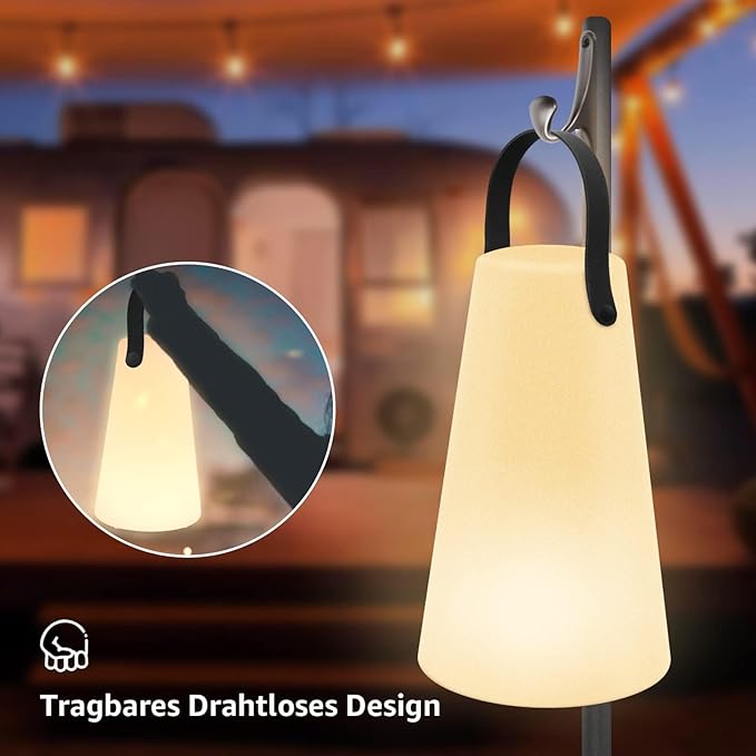 Outdoor Lanterns, GGII Rechargeable Camping Lantern with IP44 Waterproof, Battery Operated Outdoor Portable Cordless Table Lamp with RGB Lights for Patio Balcony Garden (TPU Handle)