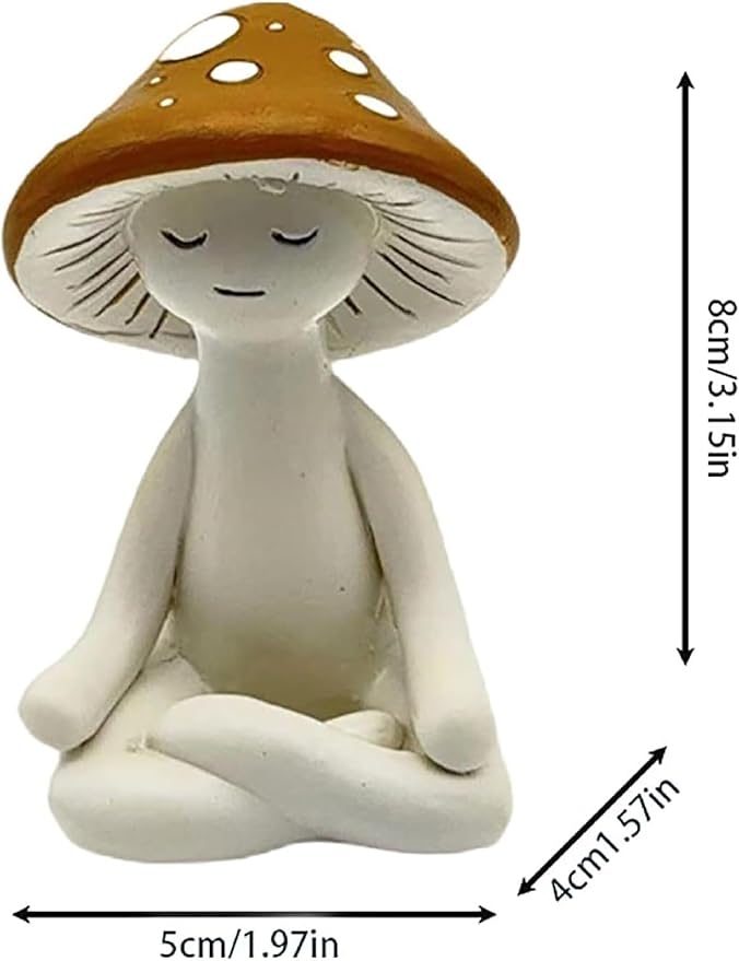 Meditation Mushroom Statue, Cute Small Resin Yoga Mushroom Figurine, 1.97 * 1.57 * 3.15 Inch Mushroom Meditation Tabletop Decor, for Garden Yard Home Patio Office Decoration