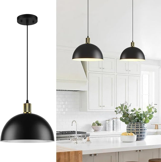 Black Pendant Lights Kitchen Island, 11.8" Modern Dome Pendant Light Fixtures Farmhouse Hanging Lights for Dining Room Hallway Sink Entryway