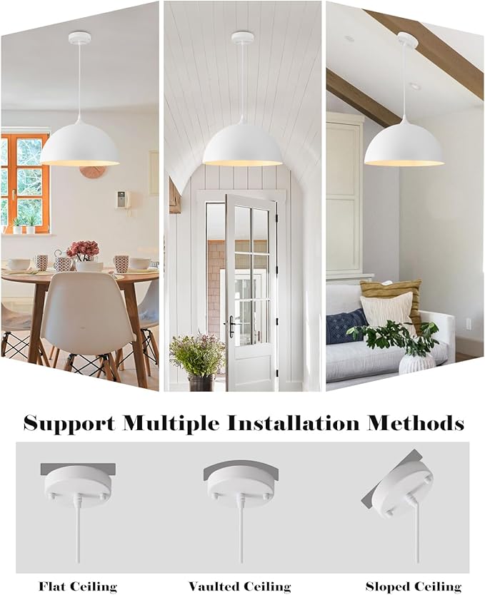White Dome Pendant Lights Kitchen Island, 16 Inch Large White Dome Pendant Light, Modern Farmhouse Pendant Light for Kitchen Island, Dining Room, Cafe, Bar, 1 Pack