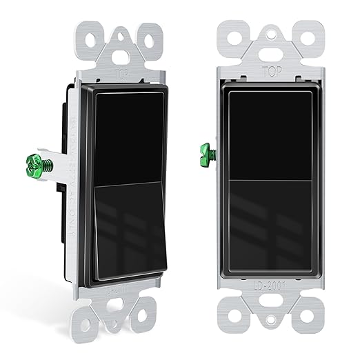 Greencycle Black Single Pole Rocker Light Switch,Paddle Light Switch 15 Amp,Sp Switches White,120V-277V AC,On/Off Wall Switches, Residential/Commercial Grade,Home & Office,UL/CUL,2PK