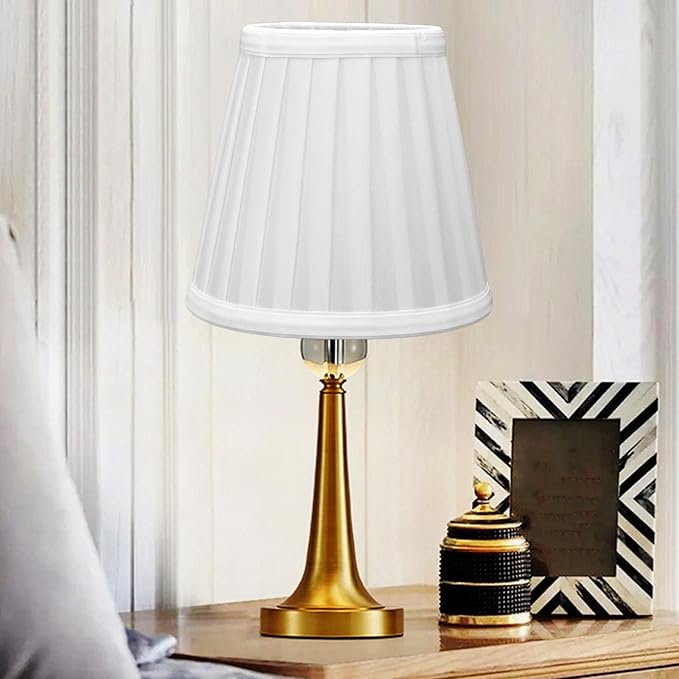 2Pcs Small Lamp Shade, Pleated Fabric Lampshade Clip On Modern Lampshades, Small White Lamp Shades Replacement for Table Floor Lamp, Pendant Light Chandelier, 3.6 inch x 5.6 inch x 5.1 inch (White)